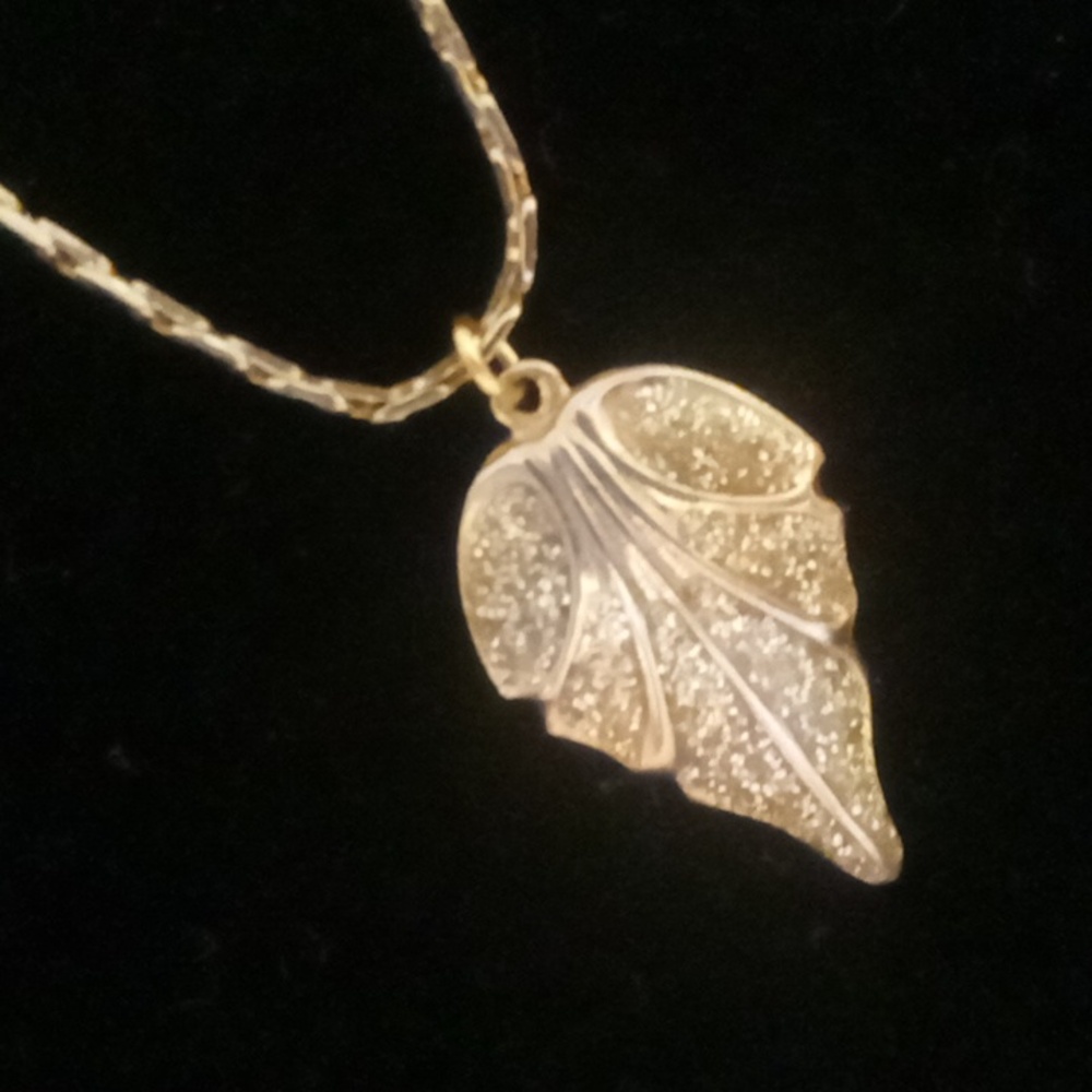 Vintage crown stamped diamond dust & gold filled pendant necklace 1980s